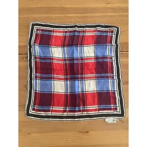 Vera Neumann Plaid Silk Scarf 16x15 Signed Hand Rolled Red Black Vintage